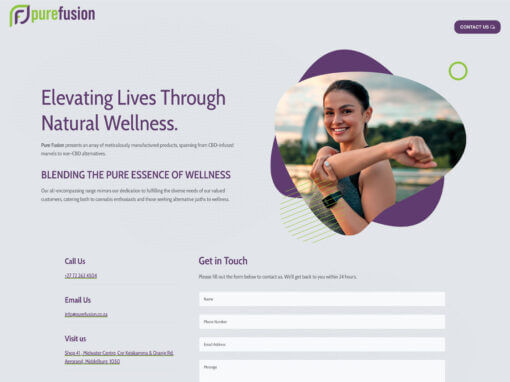 Projects 107 A smiling woman stretching outdoors on a health and wellness website page.