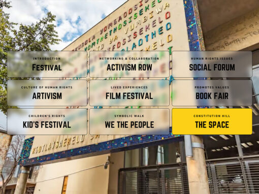 Projects 89 A colorful display of signs for different social and cultural events, including the Human Rights Festival, at a venue named
